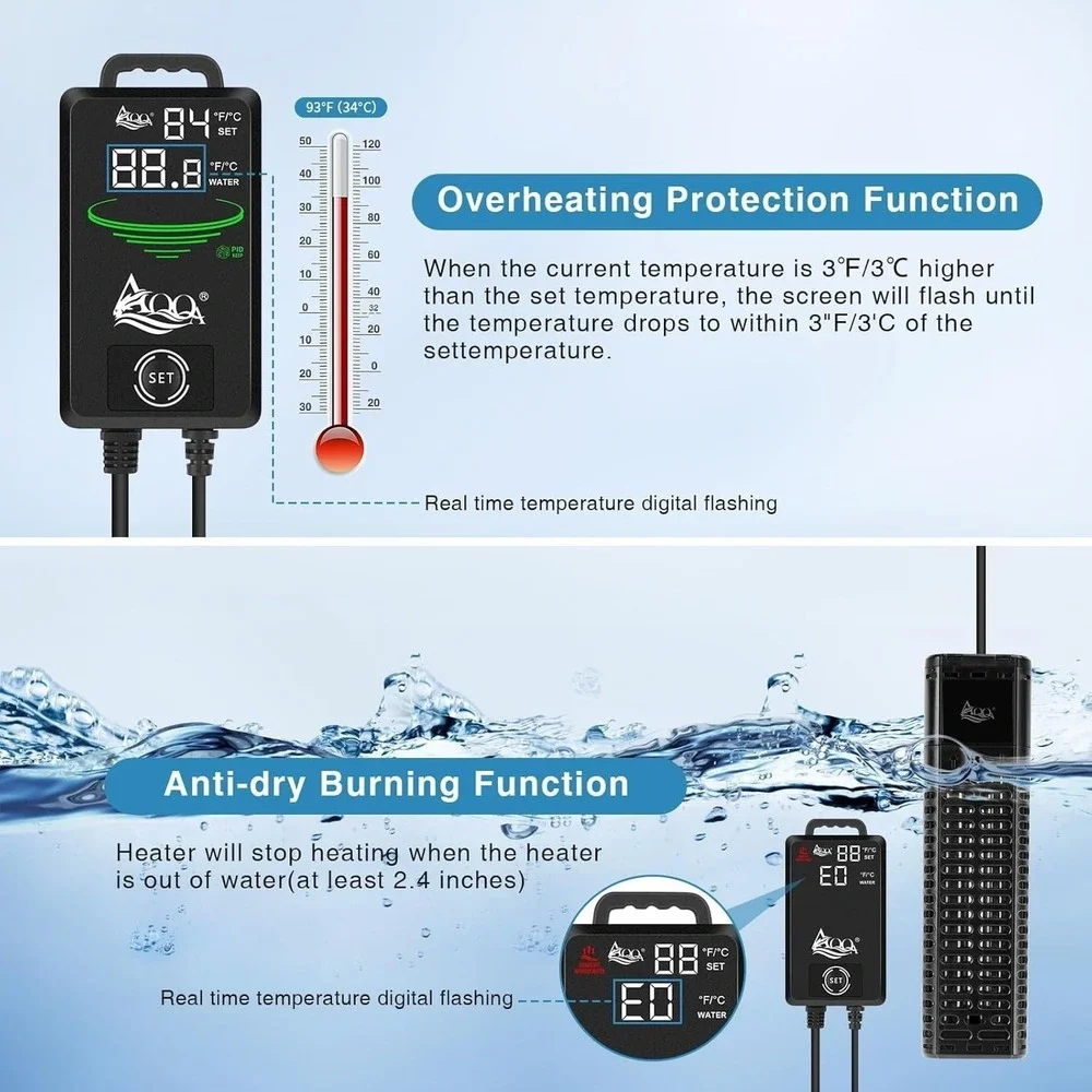 AQQA 1200W Aquarium Heater Submersible 155-265 Gallon Fish Tank Digital Display
